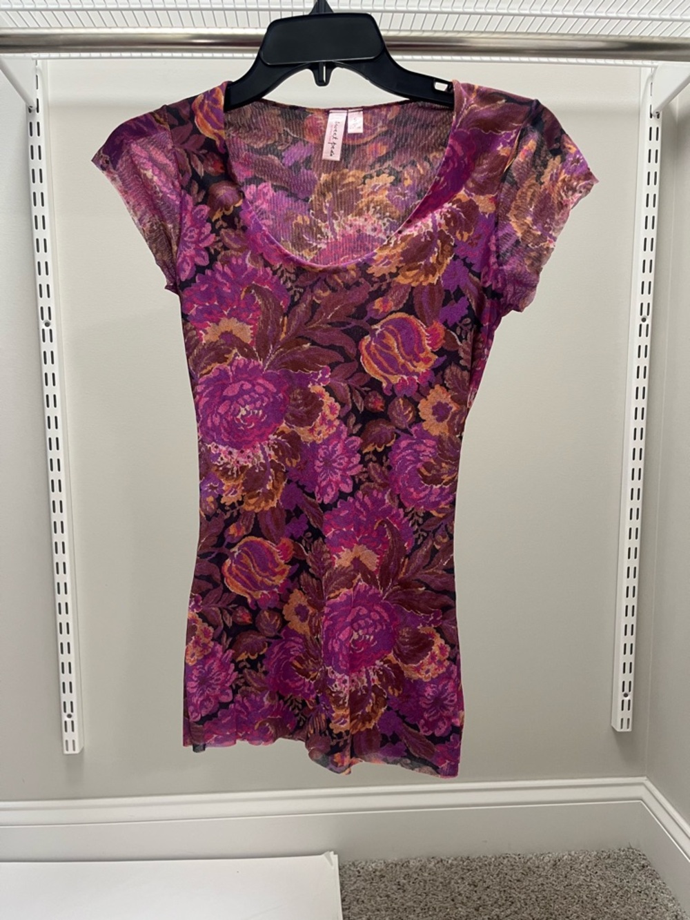 Sweet Pea Purple Floral Scoop Neck Short Sleeve Top